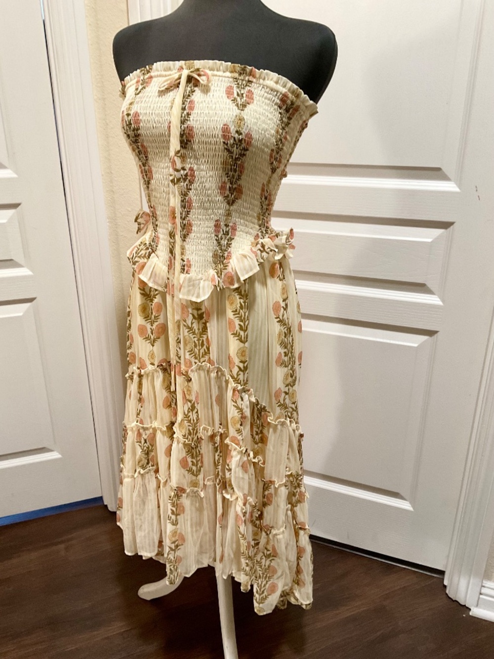 Free People Alejandra Midi Dress Cloud Combo Cream Floral Szm - Picture 3 of 9